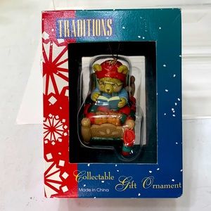 Teddy bear Santa ornament Vintage